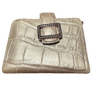 Brighton Wallet Clip Clasp Leather Bi-Fold Gray Metallic Croc Embossed
